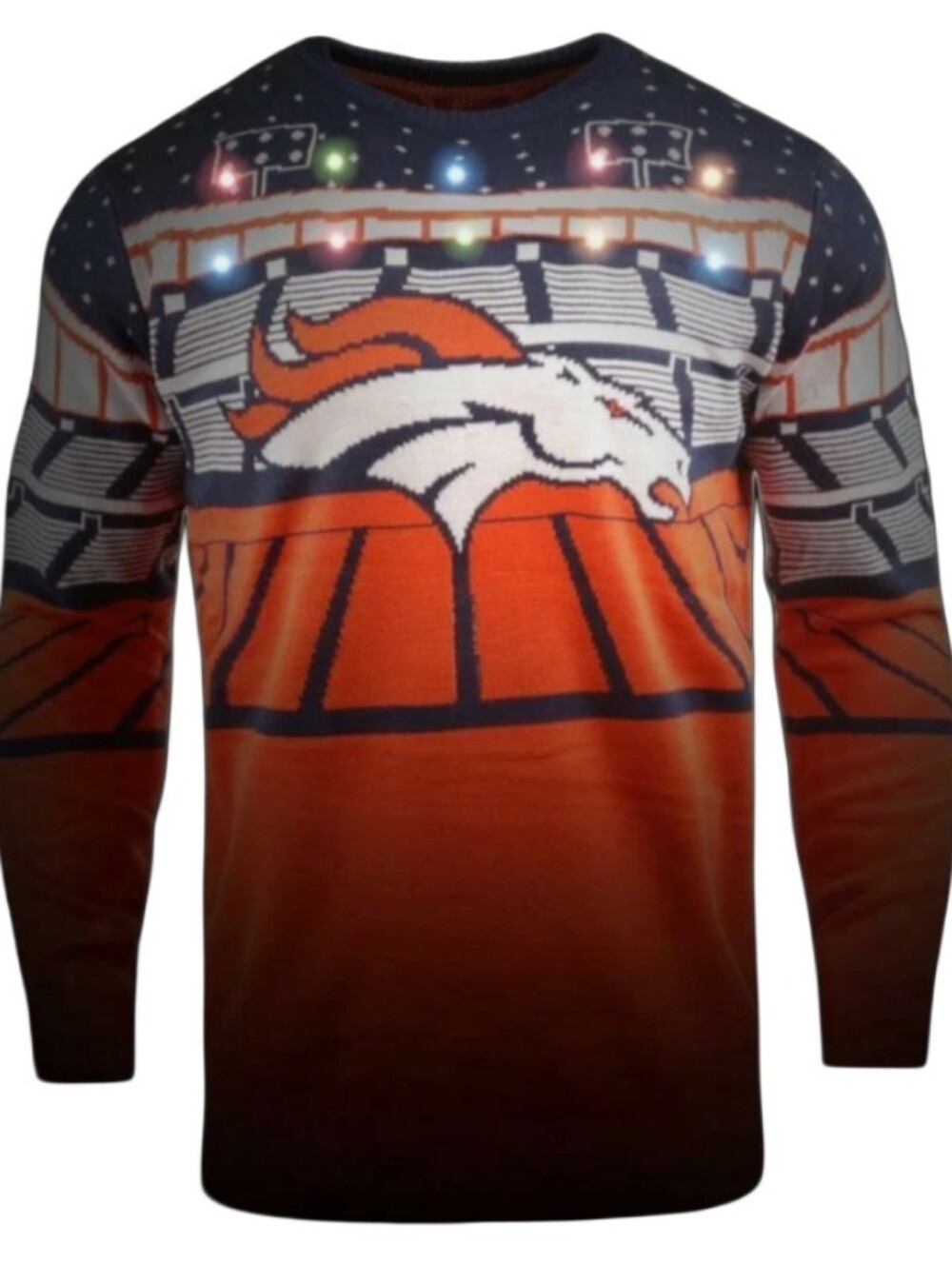 Denver Broncos LED Light Up Ugly Christmas Sweater 2XL NFL Team Apparel Stadium